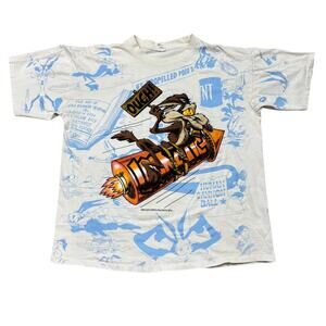 Rare Vintage 90s Looney Tunes Wile E Coyote Human Cannon AOP Shirt Men's XL